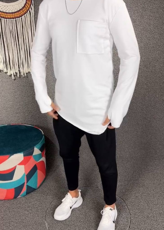 Лонгслів дизайнерський асиметричний з карманом білий MFStore Изображение Лонгслів дизайнерський асиметричний з карманом білий MFStore