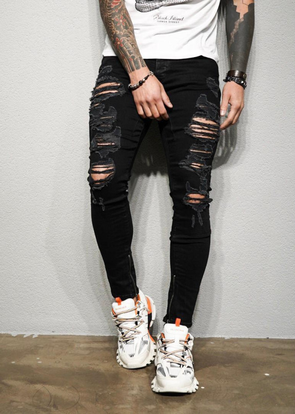 Джинсы с белыми вставками и дырками Mfstore Изображение Джинсы с белыми вставками и дырками Mfstore