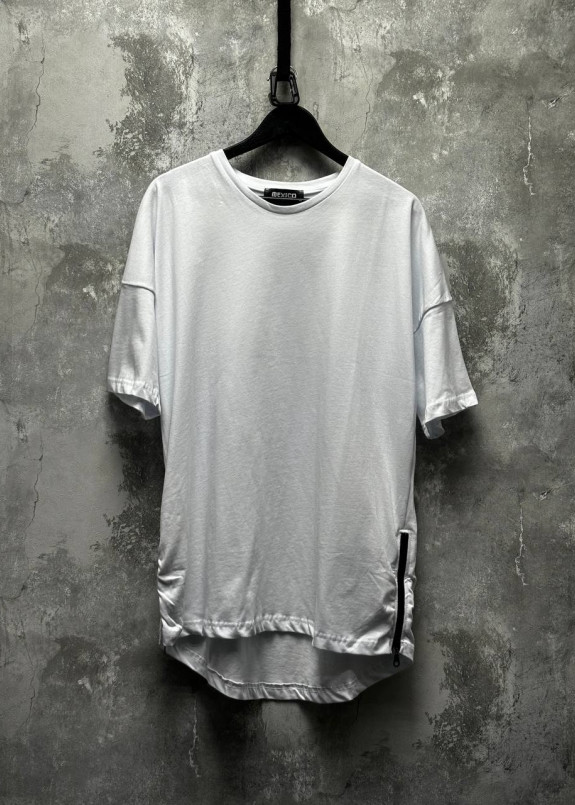 Футболка вільного крою с застібками по боках біла MFStore Изображение Футболка вільного крою с застібками по боках біла MFStore