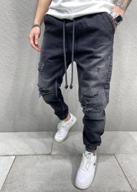 Джинсы с мотней и рваными коленями серые MFStore Изображение Джинсы с мотней и рваными коленями серые MFStore