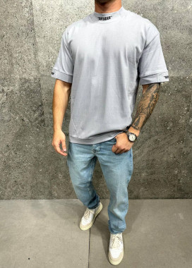 Футболка оверсайз з принтом на шиї outsider сіра MFStore Изображение Футболка оверсайз з принтом на шиї outsider сіра MFStore