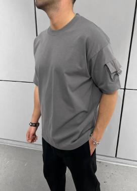 Футболка оверсайз чоловіча с карманом на рукаві сіра MFStore Изображение Футболка оверсайз чоловіча с карманом на рукаві сіра MFStore