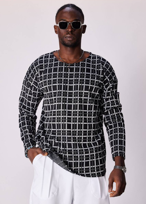 Стильний лонгслів вільного крою в клітинку чорно-білий MFStore Изображение Стильний лонгслів вільного крою в клітинку чорно-білий MFStore