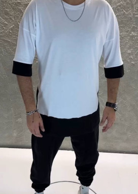 Футболка оверсайз біла з чорними вставками MFStore Изображение Футболка оверсайз біла з чорними вставками MFStore