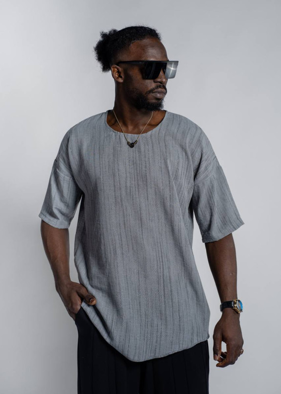 Футболка кімано вільного крою у смужку сіра MFStore Изображение Футболка кімано вільного крою у смужку сіра MFStore