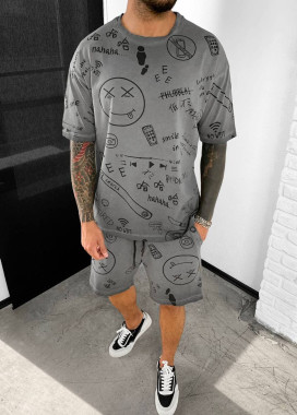 Костюм серый с черными принтами SMILE MFStore Изображение Костюм серый с черными принтами SMILE MFStore