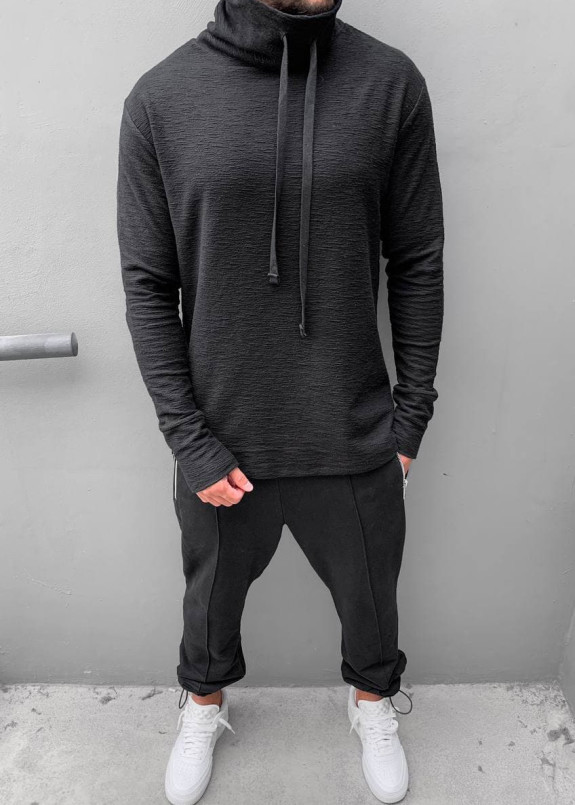 Лонгслів дизайнерський з високим горлом і шнурками чорний MFStore Изображение Лонгслів дизайнерський з високим горлом і шнурками чорний MFStore