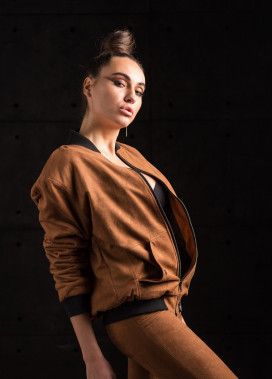 Бомбер женский Street эко-замш рыжий Изображение Бомбер женский Street эко-замш рыжий