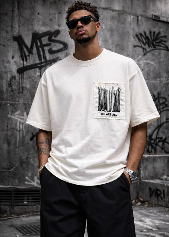 Стильна футболка оверсайз we are all біла MFStore Изображение Стильна футболка оверсайз we are all біла MFStore