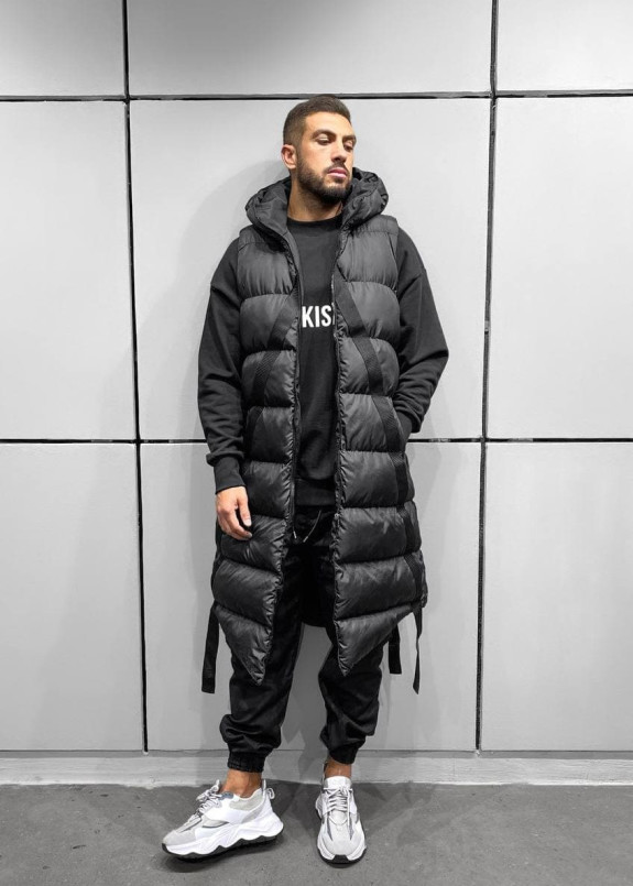 Безрукавка с капюшоном удлиненная черная MFStore Изображение Безрукавка с капюшоном удлиненная черная MFStore