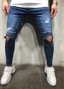 Джинсы с молниями до колена синие MFStore Изображение Джинсы с молниями до колена синие MFStore