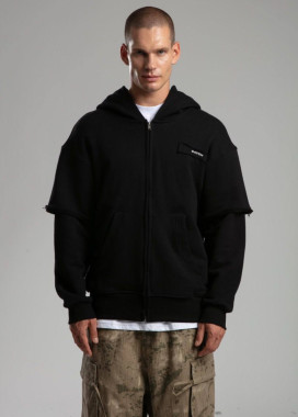 Худі оверзайз зіп з подвійним рукавом чорний MFStore Изображение Худі оверзайз зіп з подвійним рукавом чорний MFStore