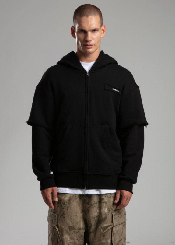 Худі оверзайз зіп з подвійним рукавом чорний MFStore Изображение Худі оверзайз зіп з подвійним рукавом чорний MFStore