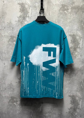 Стильна оверсайз футболка з принтом на спині блакитна MFStore Изображение Стильна оверсайз футболка з принтом на спині блакитна MFStore