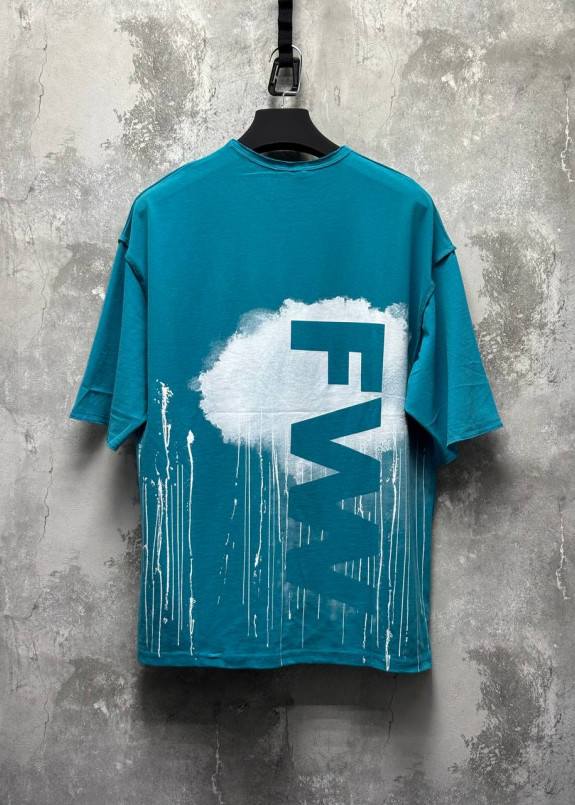 Стильна оверсайз футболка з принтом на спині блакитна MFStore Изображение Стильна оверсайз футболка з принтом на спині блакитна MFStore