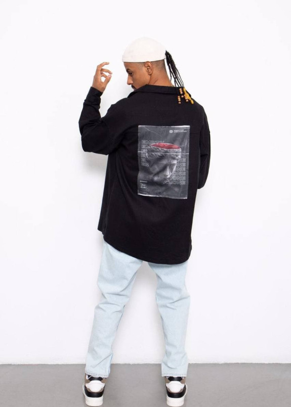 Рубашка оверсайз с принтом на спине черная MFStore Изображение Рубашка оверсайз с принтом на спине черная MFStore