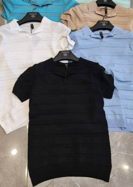 Футболка поло базова зі смужками чоловіча чорна MFStore Изображение Футболка поло базова зі смужками чоловіча чорна MFStore