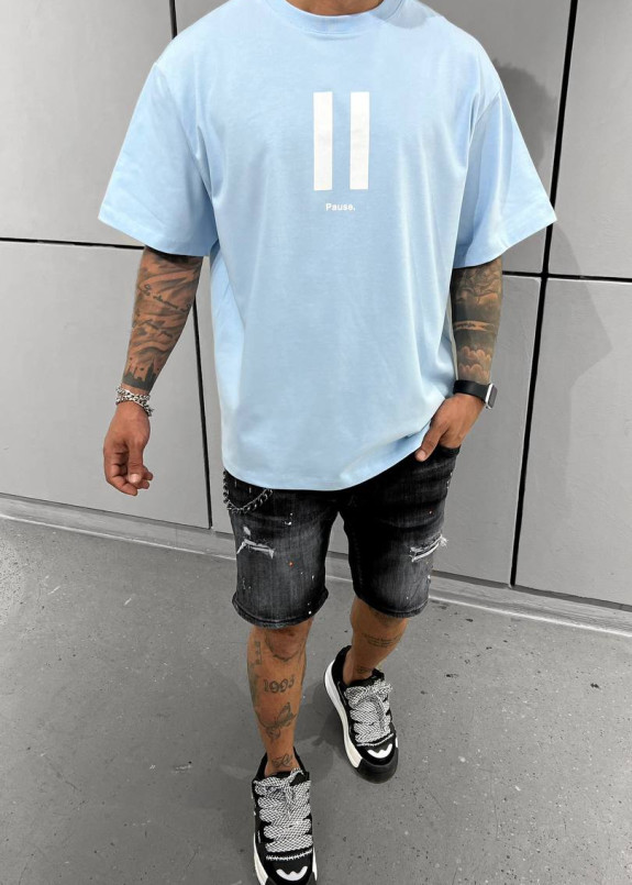 Футболка оверсайз з принтом pause блакитна MFStore Изображение Футболка оверсайз з принтом pause блакитна MFStore