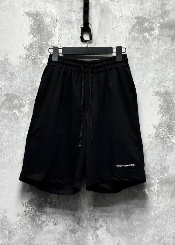 Стильні шорти вільного крою з текстом чорні MFStore Изображение Стильні шорти вільного крою з текстом чорні MFStore