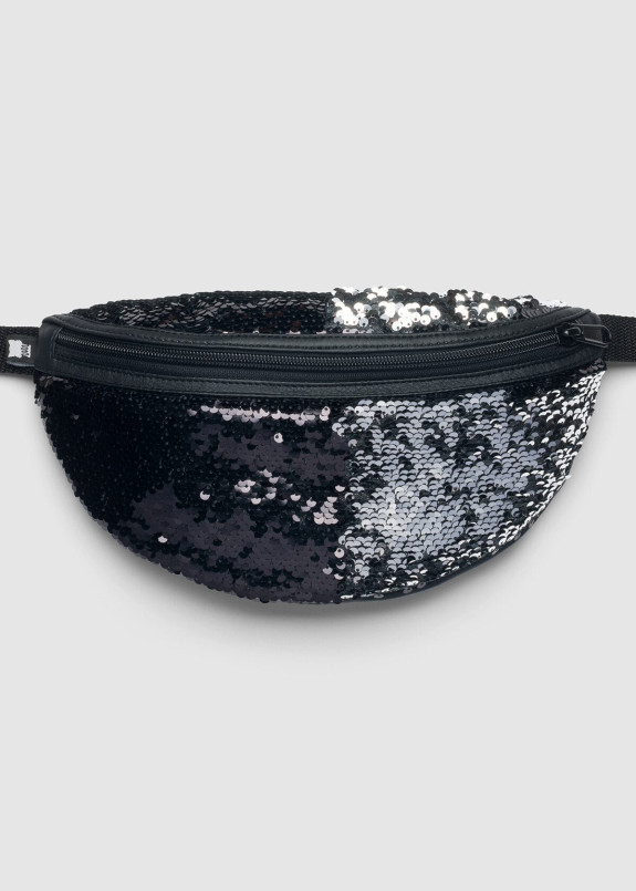 Поясная сумка бананка с черными блестящими пайетками Radio Cat Изображение Поясная сумка бананка с черными блестящими пайетками Radio Cat