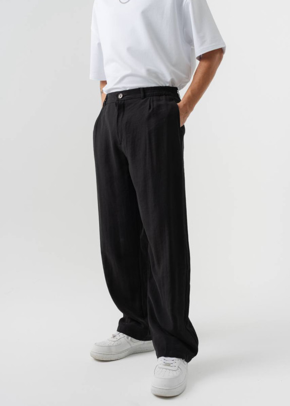 Стильні багі брюки з приємної чорної тканини MFStore Изображение Стильні багі брюки з приємної чорної тканини MFStore