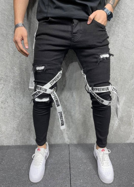 Джинсы мужские со шлейками по ногам черные Mfstore Изображение Джинсы мужские со шлейками по ногам черные Mfstore