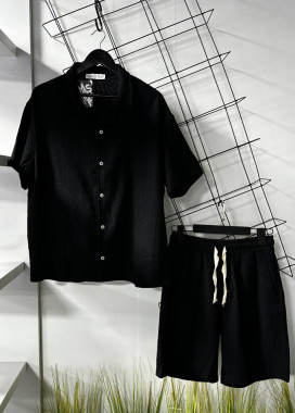 Изображение Літній костюм вільного крою з сорочкою чорний MFStore