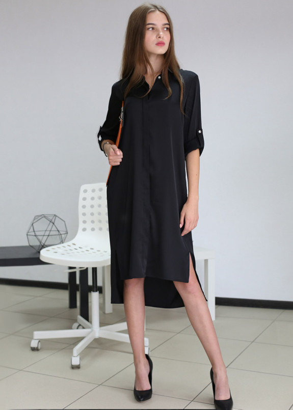 Изображение Платье-рубашка шелковое черное MARO