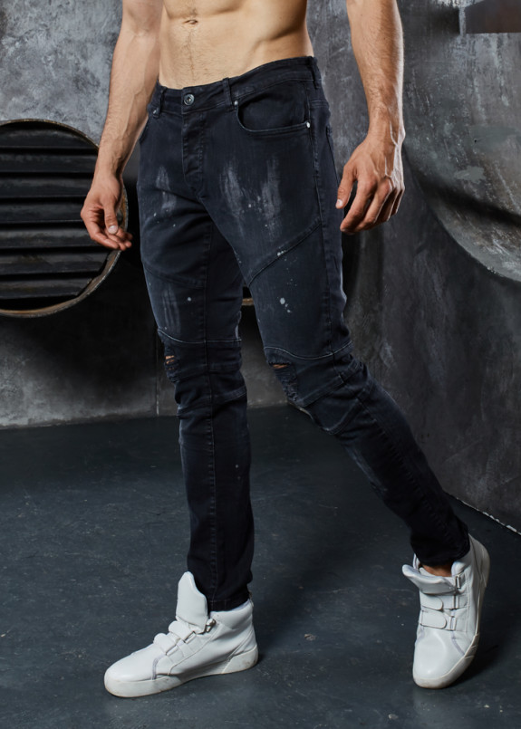 Джинсы с дырками и краской серые MFStore Изображение Джинсы с дырками и краской серые MFStore