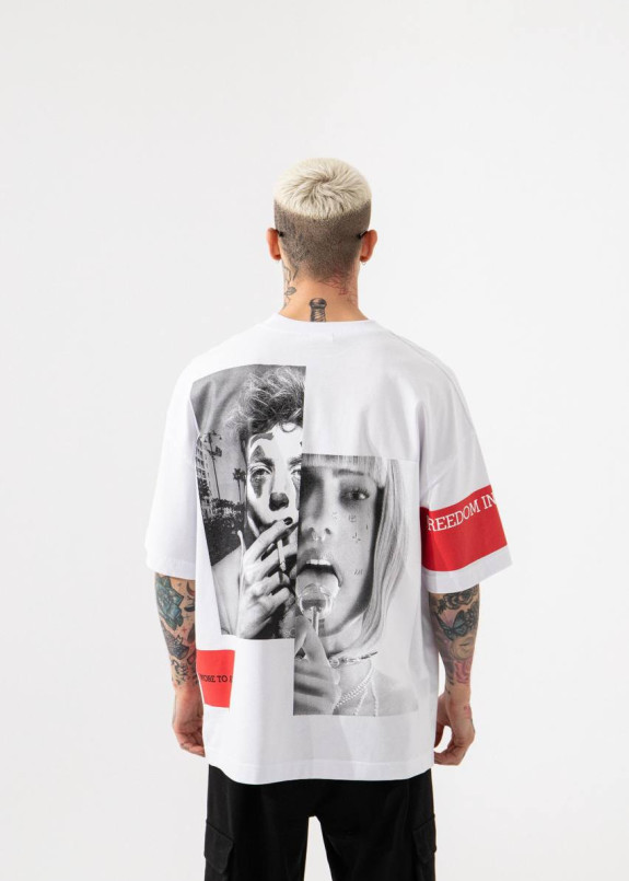 Футболка оверсайз біла з принтами MFStore Изображение Футболка оверсайз біла з принтами MFStore