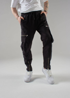 Штани карго чоловічі чорні з блискавками MFStore Изображение Штани карго чоловічі чорні з блискавками MFStore