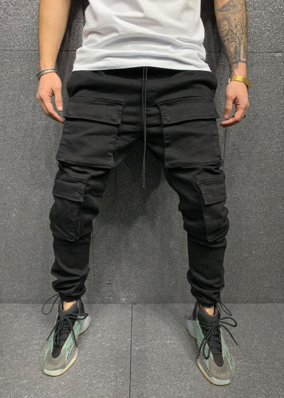 Брюки джинсовые с накладными карманами и манжетами на затяжках MFStore Изображение Брюки джинсовые с накладными карманами и манжетами на затяжках MFStore