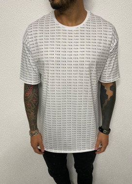 Белая футболка с мелким принтом fuck MFStore Изображение Белая футболка с мелким принтом fuck MFStore