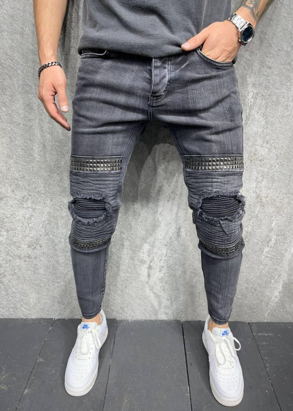 Изображение Джинсы мужские с рифлеными коленями и заклепками MFStore