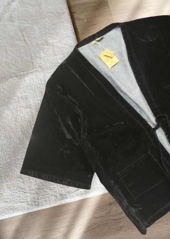 Велюровий кардиган кімоно на основі деніму темно-синій MFStore Изображение Велюровий кардиган кімоно на основі деніму темно-синій MFStore