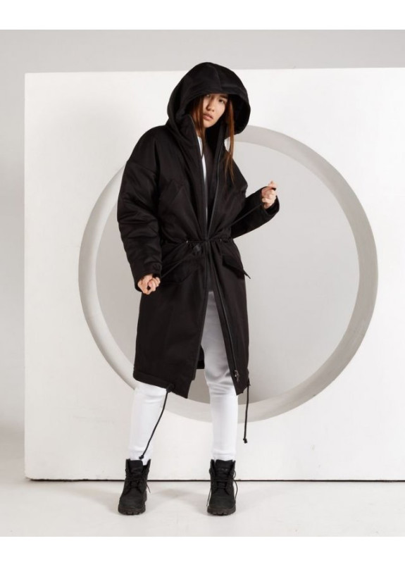 Парка женская удлиненная черная Изображение Парка женская удлиненная черная
