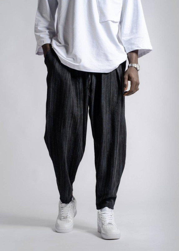 Штани вільного крою у смужку чорні MFStore Изображение Штани вільного крою у смужку чорні MFStore