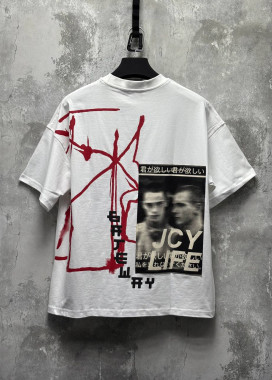 Стильна оверсайз футболка з текстом і принтами біла MFStore Изображение Стильна оверсайз футболка з текстом і принтами біла MFStore