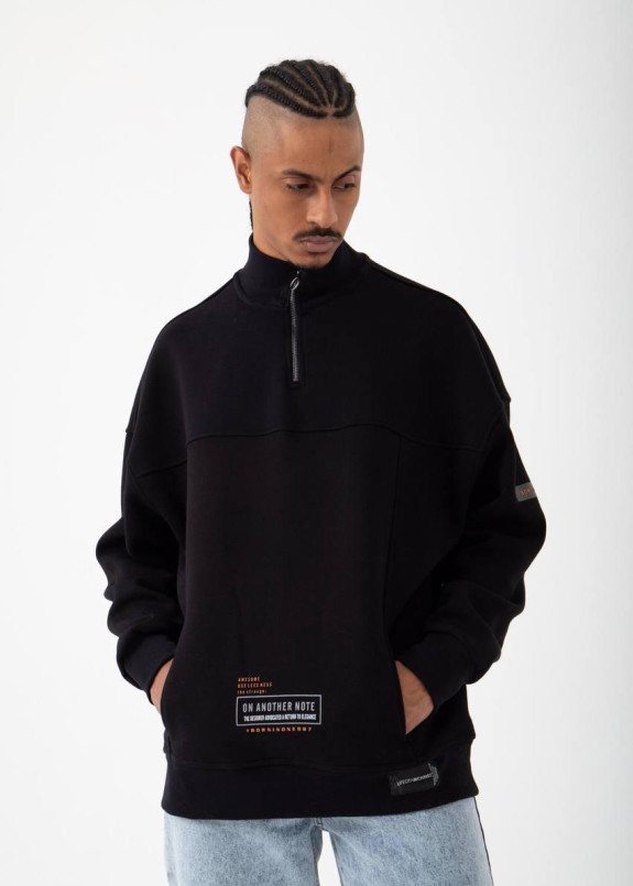 Свитшот оверсайз на флисе с молнией и карманами черный MFStore Изображение Свитшот оверсайз на флисе с молнией и карманами черный MFStore