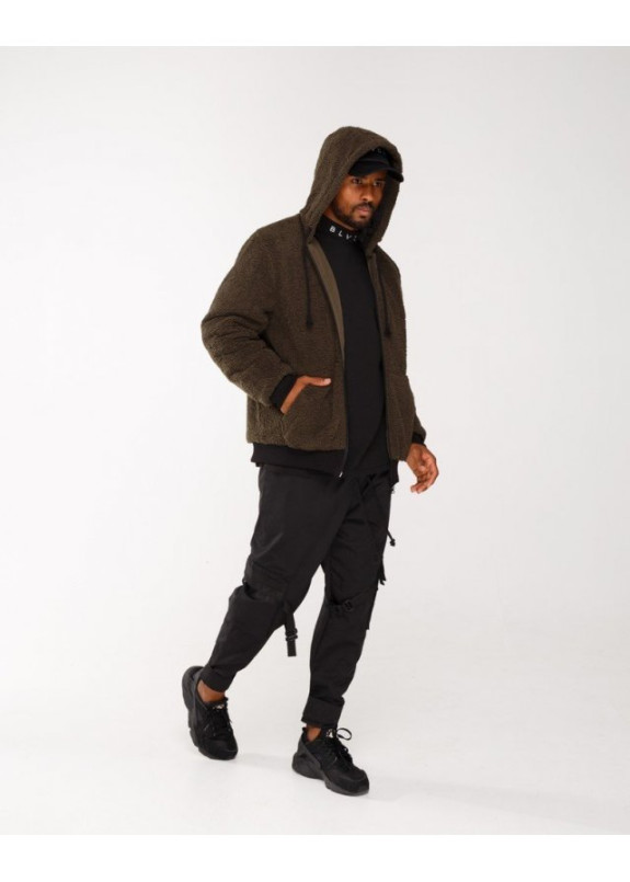 Куртка мужская плюшевая с капюшоном хаки Изображение Куртка мужская плюшевая с капюшоном хаки