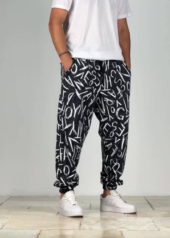 Стильні штани вільного крою з малюнками чорно-білі MFStore Изображение Стильні штани вільного крою з малюнками чорно-білі MFStore