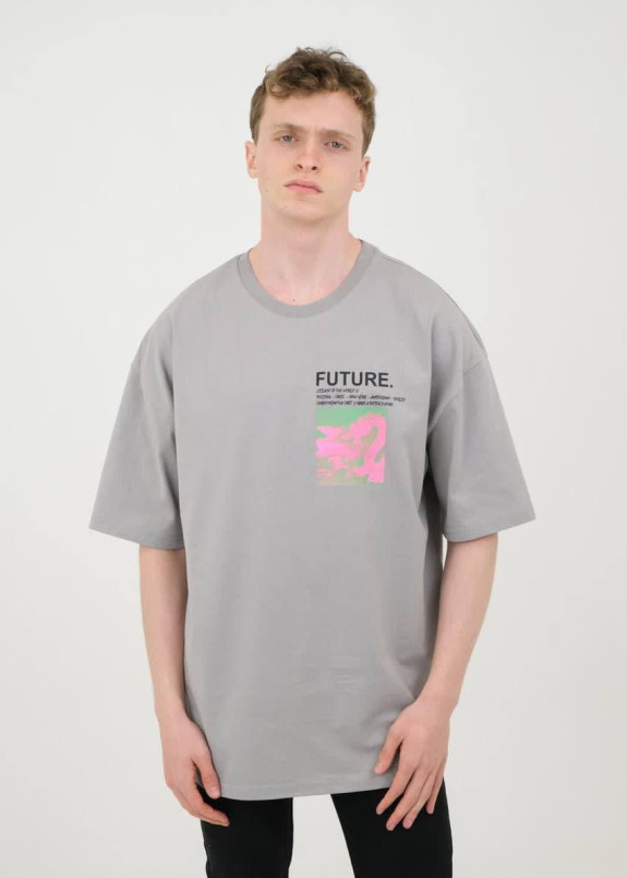 Футболка серая с арт принтом на спине MFStore Изображение Футболка серая с арт принтом на спине MFStore