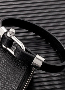 Чоловічий шкіряний браслет-скоба чорний хромований MFStore Изображение Чоловічий шкіряний браслет-скоба чорний хромований MFStore