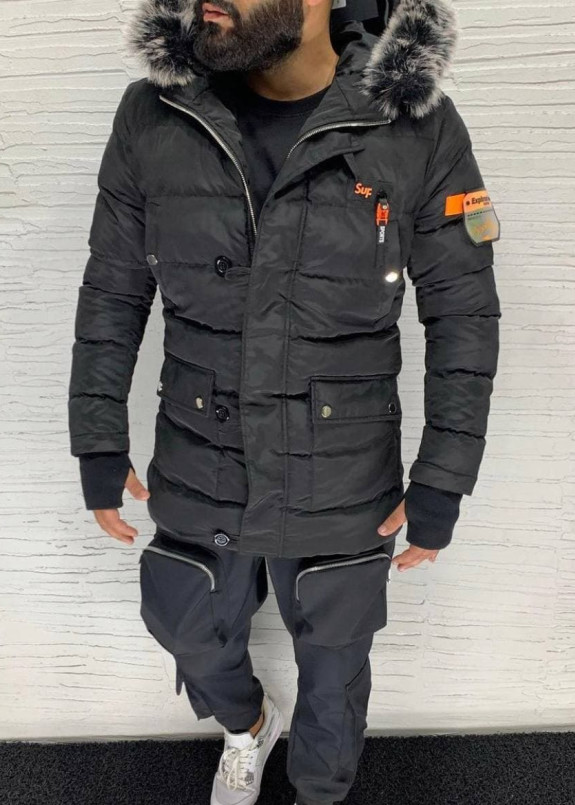 Парка мужская с оранжевой вставкой черная MFStore Изображение Парка мужская с оранжевой вставкой черная MFStore