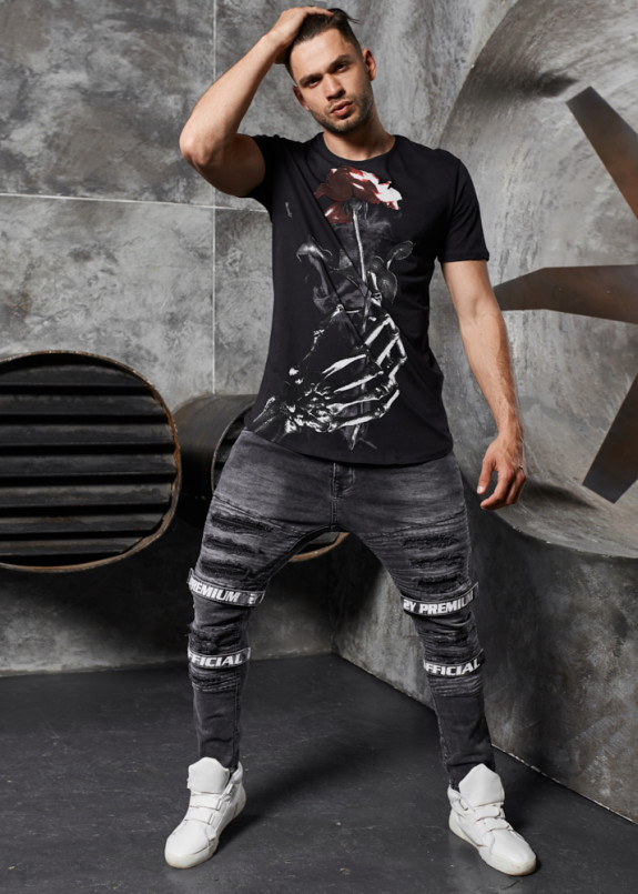 Футболка с рукой скелета и розой черная MFStore Изображение Футболка с рукой скелета и розой черная MFStore