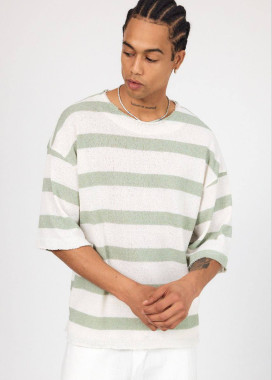 Футболка кімоно вільного крою в білу смужку ментол MFStore Изображение Футболка кімоно вільного крою в білу смужку ментол MFStore