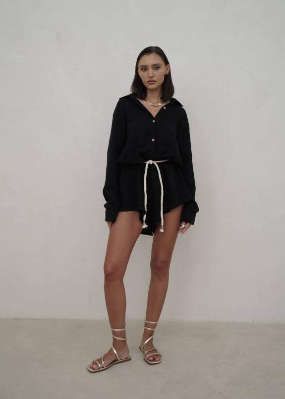 Комбінезон жіночий чорний з паском-мотузкою MFStore Изображение Комбінезон жіночий чорний з паском-мотузкою MFStore