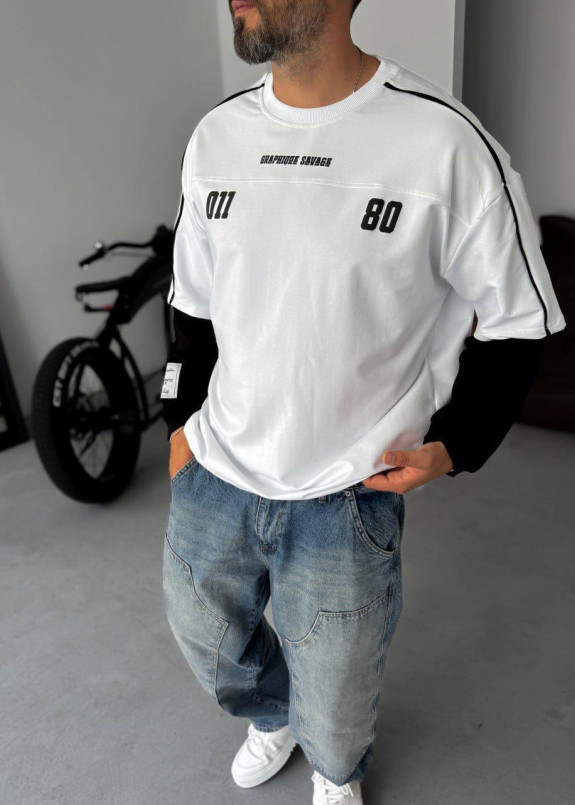 Стильний світшот з подвійним рукавом 80 білий MFStore Изображение Стильний світшот з подвійним рукавом 80 білий MFStore