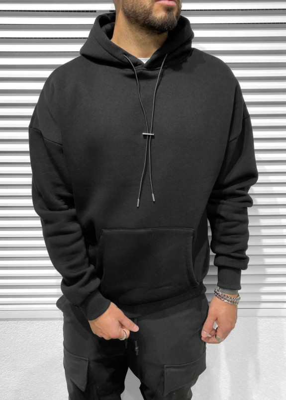Худи мужское на флисе оверсайз черное MFStore Изображение Худи мужское на флисе оверсайз черное MFStore
