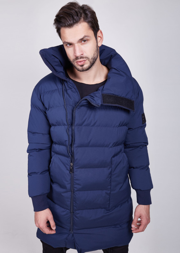 Пуховик синий матовый с боковой молнией MFStore Изображение Пуховик синий матовый с боковой молнией MFStore